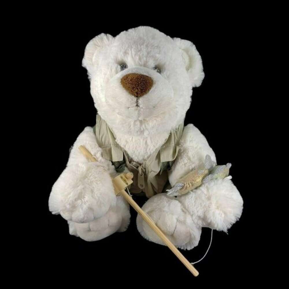 Build A Bear Fisherman Plush Plushie Vest Wader Pole Fish Retired Stuffed Animal